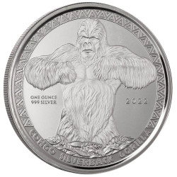 Strieborná minca 1 Oz Congo Silverback Gorilla 2022
