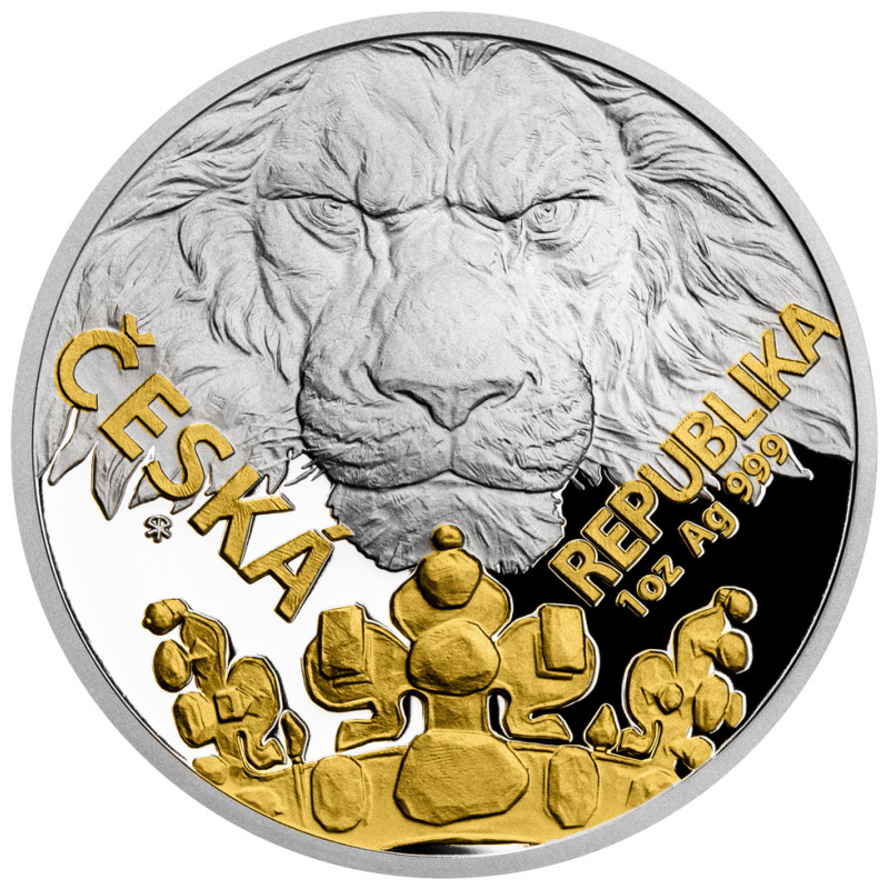 Strieborná minca 1 Oz Český Lev 2023 Pozlátené