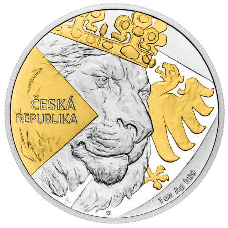 Strieborná minca 1 Oz Český Lev 2024 Pozlátené