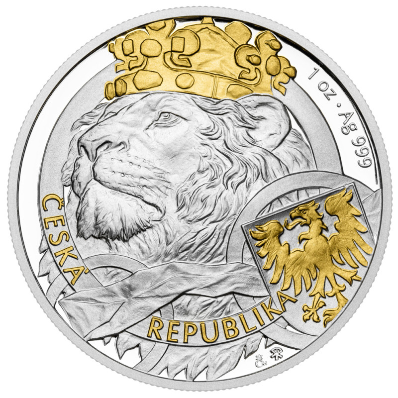 Strieborná minca 1 Oz Český lev 2025 Pozlátené