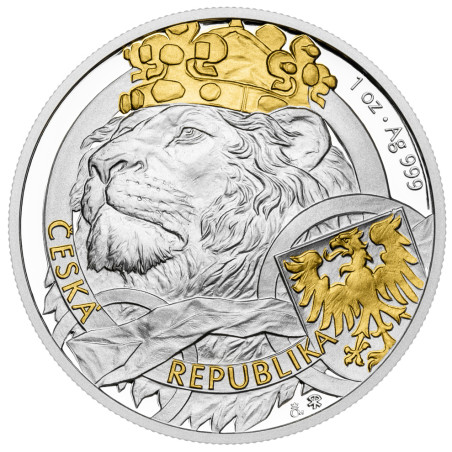 Strieborná minca 1 Oz Český lev 2025 Pozlátené