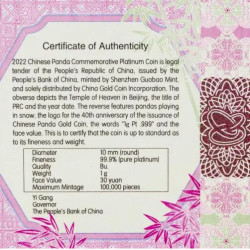 Platinová minca 1 g China Panda 2022