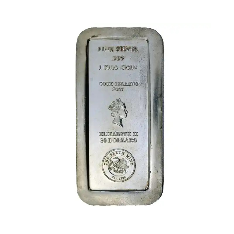 Stříbrná mletá a tvarová slitku 1 Kg Cookovy ostrovy 2007