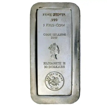 Stříbrná mletá a tvarová slitku 1 Kg Cookovy ostrovy 2007