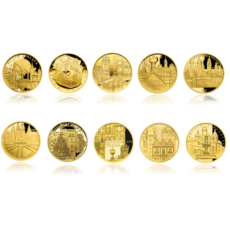 Sada zlatých mincí 10 x 1/2 Oz 5000 Kč Mestská pamiatková rezervácia ČNB Proof