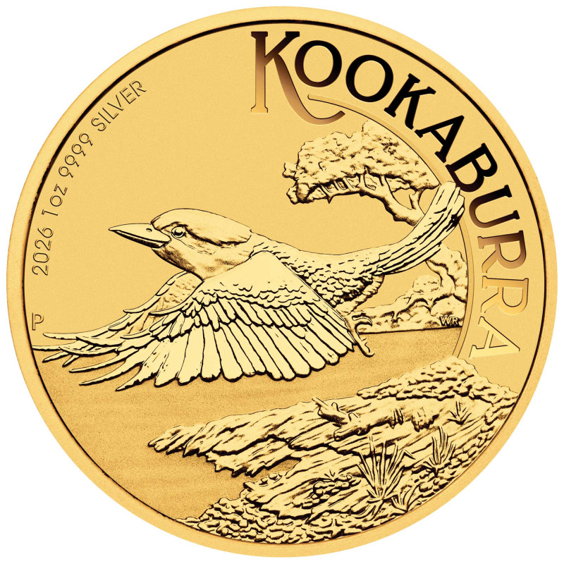 Strieborná minca 1 Oz Kookaburra 2026 Pozlátená (v karte)