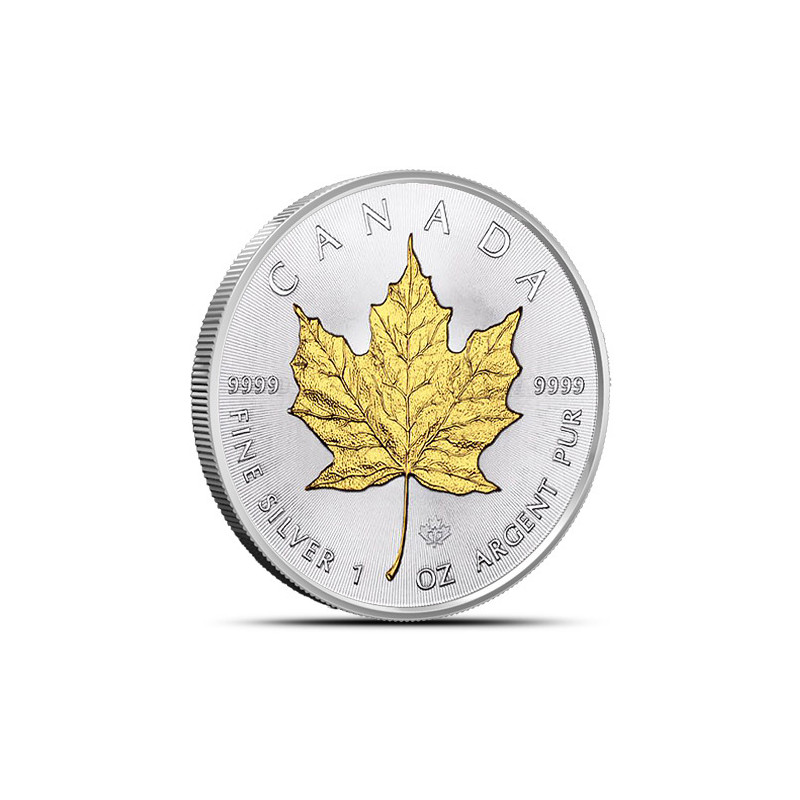 Strieborná minca 1 Oz Maple Leaf 2021 Pozlátené