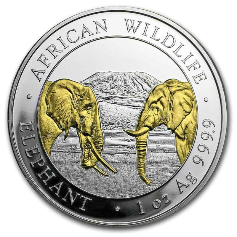 Strieborná minca 1 Oz African Wildlife Elephant 2020 Pozlátené