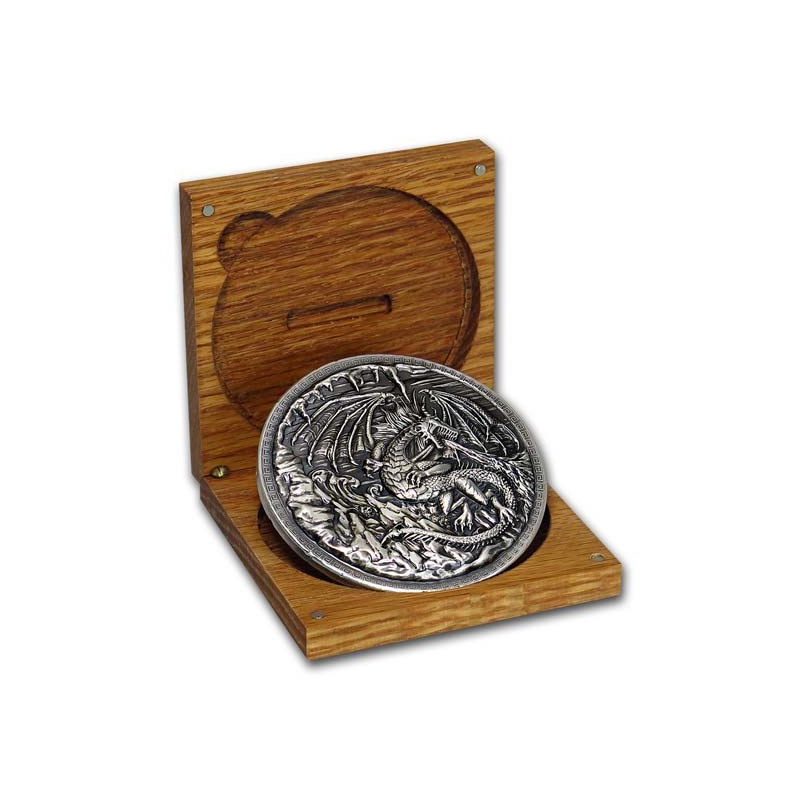 Strieborná minca 10 Oz Dragon verzus Vikings Ultra High Relief