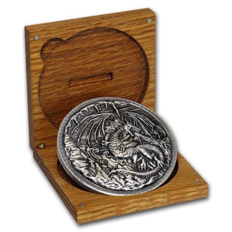 Strieborná minca 10 Oz Dragon verzus Vikings Ultra High Relief