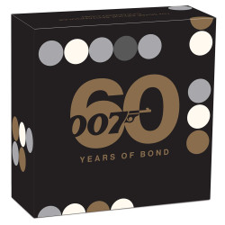 Strieborná minca v tvare zliatku 1 Oz James Bond 007 - 60 Year of Bond 2022 kolorovaná