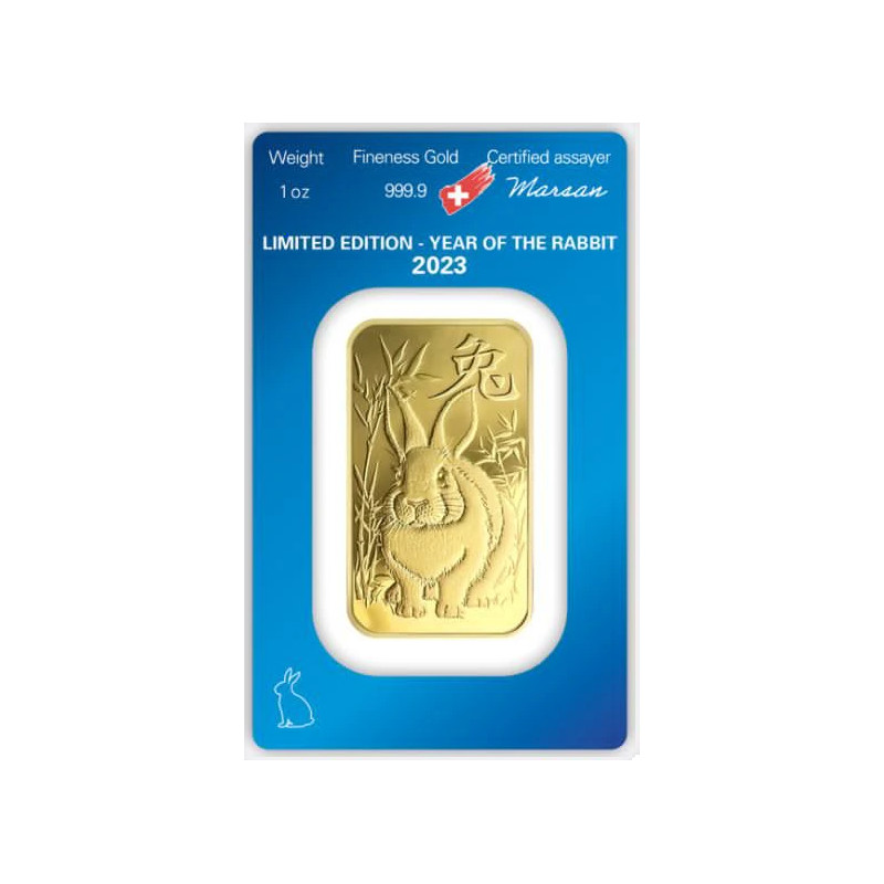 Zlatý zliatok 1 Oz Argor Heraeus Lunar Series III Rok Rabbit 2023