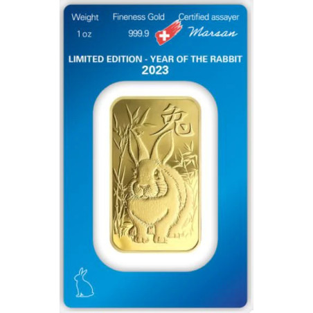 Zlatý zliatok 1 Oz Argor Heraeus Lunar Series III Rok Rabbit 2023