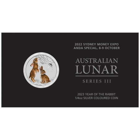 Strieborná minca 1/4 Oz Lunar Series III Year of the Rabbit 2023 Kolorované