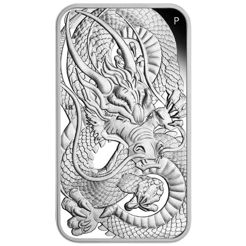 Strieborná minca v tvare zliatku 1 Oz Rectangular Dragon 2021