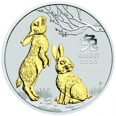 Strieborná minca 1 Oz Lunar Series III Year of the Rabbit 2023 Pozlátené