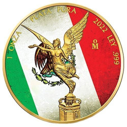 Strieborná minca 1 Oz Libertad Flag of Mexico 2022 Pozlátené a Kolorované