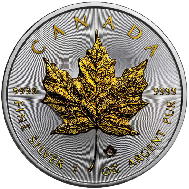 Strieborná minca 1 Oz Maple Leaf 2022 Pozlátené