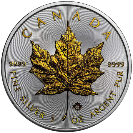 Strieborná minca 1 Oz Maple Leaf 2022 Pozlátené