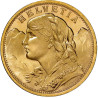 Zlatá minca 20 Frank Helvetia Vreneli rôzne roky (1883-1949)