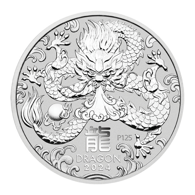 Strieborná minca 2 Oz Lunar Series III Year of the Dragon 2024
