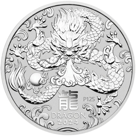 Strieborná minca 2 Oz Lunar Series III Year of the Dragon 2024