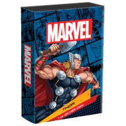 Strieborná minca v tvare zliatku 1 Oz Marvel Thor 2023 Kolorované