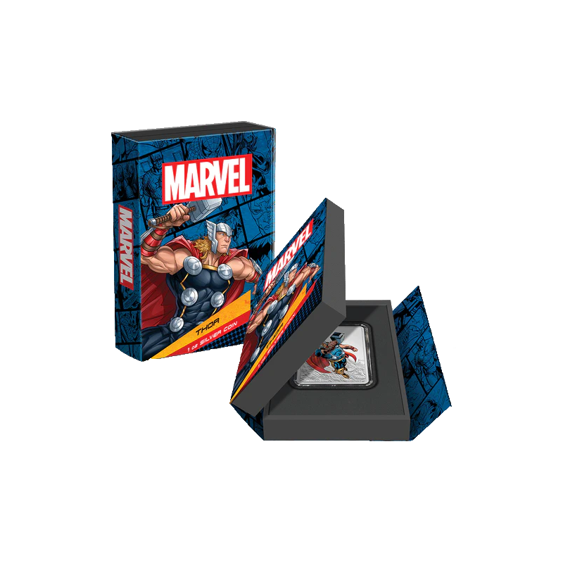 Strieborná minca v tvare zliatku 1 Oz Marvel Thor 2023 Kolorované