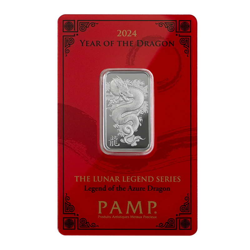 Strieborná tehlička 10 g PAMP Lunar Series III Year of the Dragon 2024