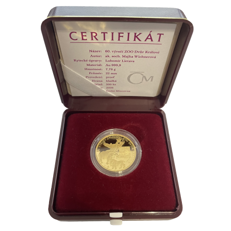 Zlatá medaila 1/4 Oz 60. výročie ZOO Dvor Králi 2006 Proof