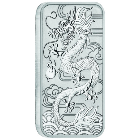 Strieborná minca v tvare zliatku 1 Oz Dragon Rectangle 2018