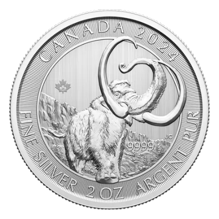 Strieborná minca 2 Oz Ice Age Canada Mamut srstnatý 2024