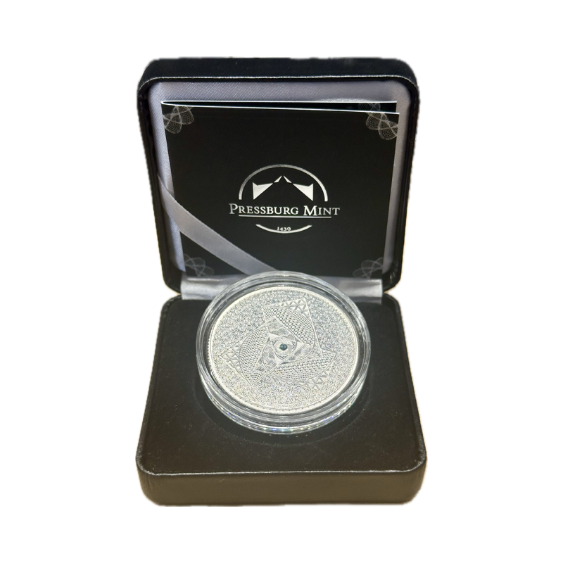 Strieborná minca 1 Oz Magnum Opus 2022 Proof krištáľmi Swarovski