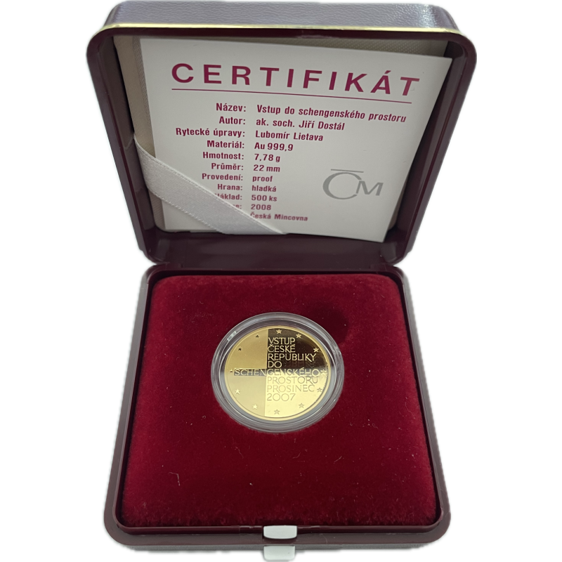 Zlatá minca 1/4 Oz Vstup do schengenského priestoru 2008 Proof