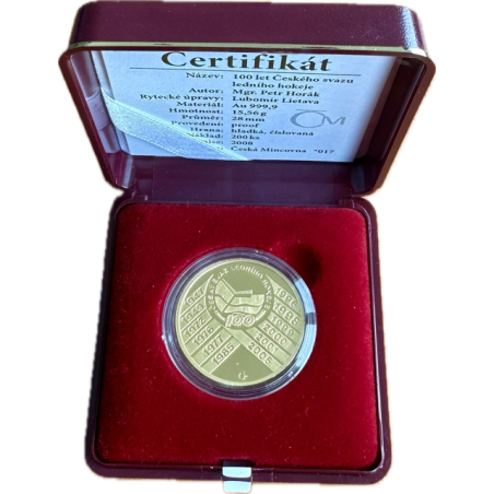 Zlatá medaila 1/2 Oz 100 rokov Českého zväzu ľadového hokeja 2008 Proof