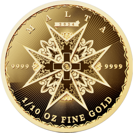 Zlatá minca 1/10 Oz Maltese cross 2024 (Maltézsky kríž)