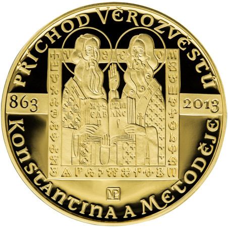 Zlatá minca 1 Oz Príchod vierozvestcov Konštantína a Metoda 2013 Proof