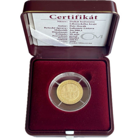 Zlatá minca 1/10 Oz Dukát hajtmana Libereckého kraja 2006 Proof