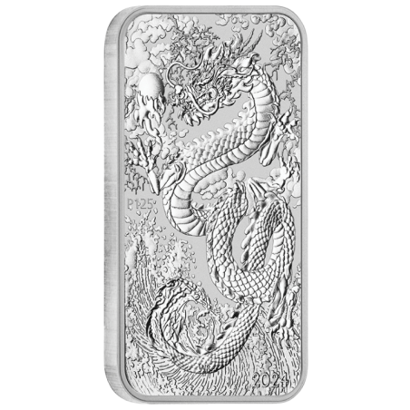 Strieborná minca v tvare zliatiny 1 Oz Dragon Rectangle 2024