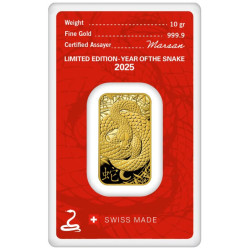 Zlatý zliatok 10 g Argor Heraeus Lunar Series III Year of the Snake 2025