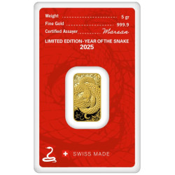 Zlatý zliatok 5 g Argor Heraeus Lunar Series III Year of the Snake 2025