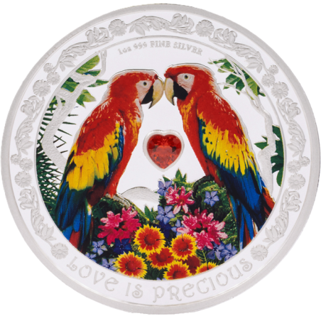 Strieborná minca 1 Oz Love is precious Macaws 2025