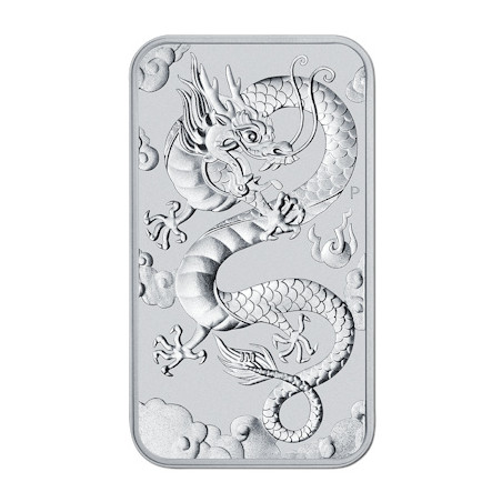Strieborná minca v tvare zliatku 1 Oz Rectangular Dragon 2019