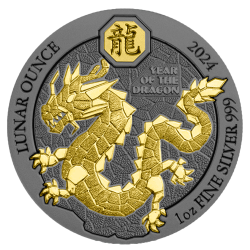 Strieborná minca 1 Oz Art Color Collection Rok of Dragon 2024 Pozlátené