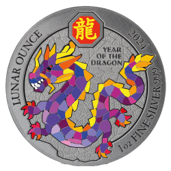 Strieborná minca 1 Oz Art Color Collection Rok of Dragon 2024 Kolorované