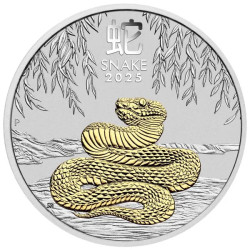 Strieborná minca 1 Oz Lunar Series III Year of the Snake 2025 Pozlátené