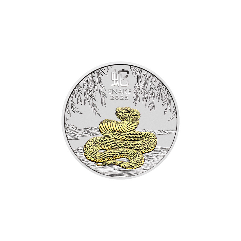 Strieborná minca 1 Oz Lunar Series III Year of the Snake 2025 Pozlátené