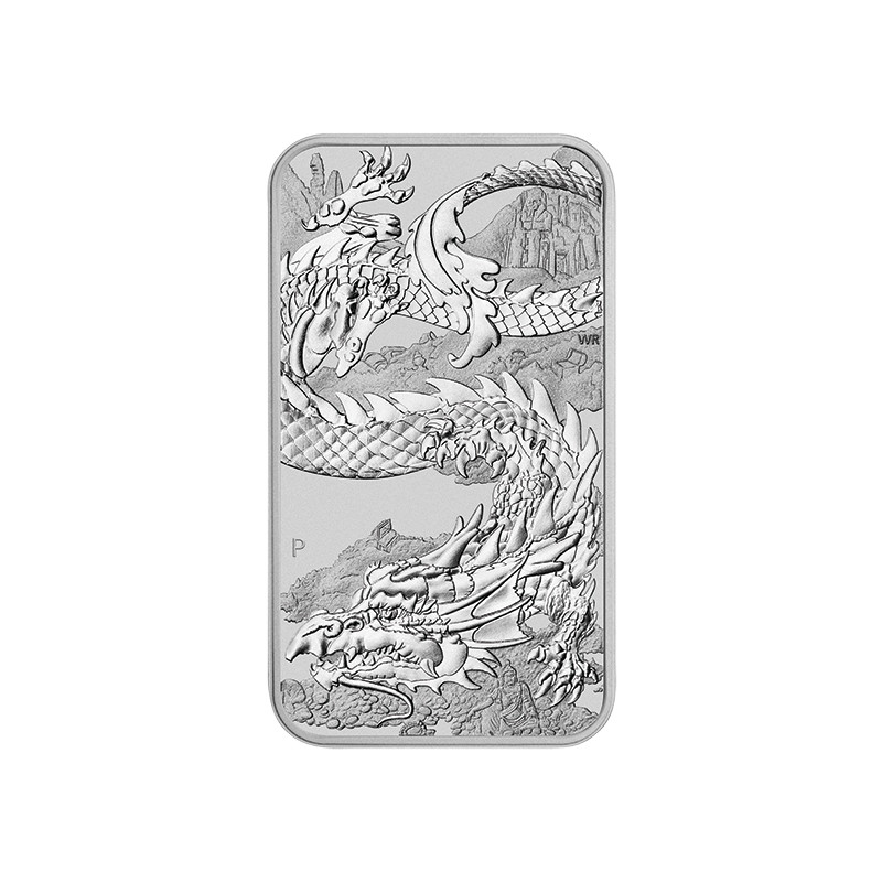 Strieborná minca v tvare zliatku 1 Oz Rectangular Dragon 2023