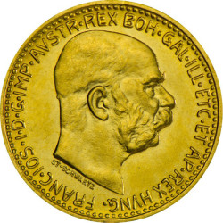 Zlatá minca 3,38 g 10 Korún Františka Jozefa I. 1912 Novorazba