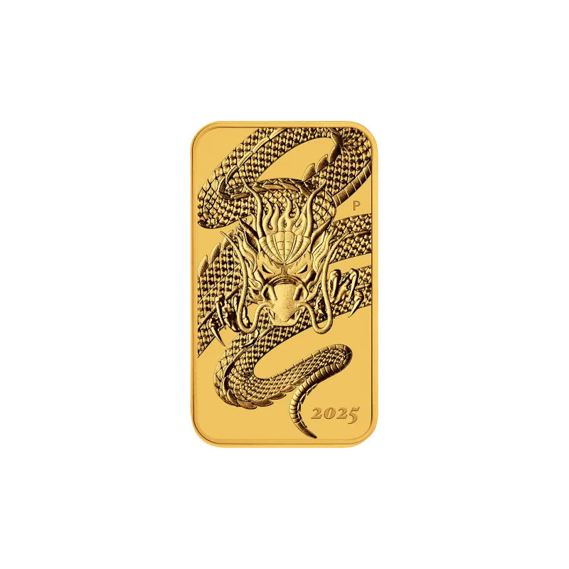 Zlatá minca v tvare zliatku 1 Oz Rectangular Dragon 2025